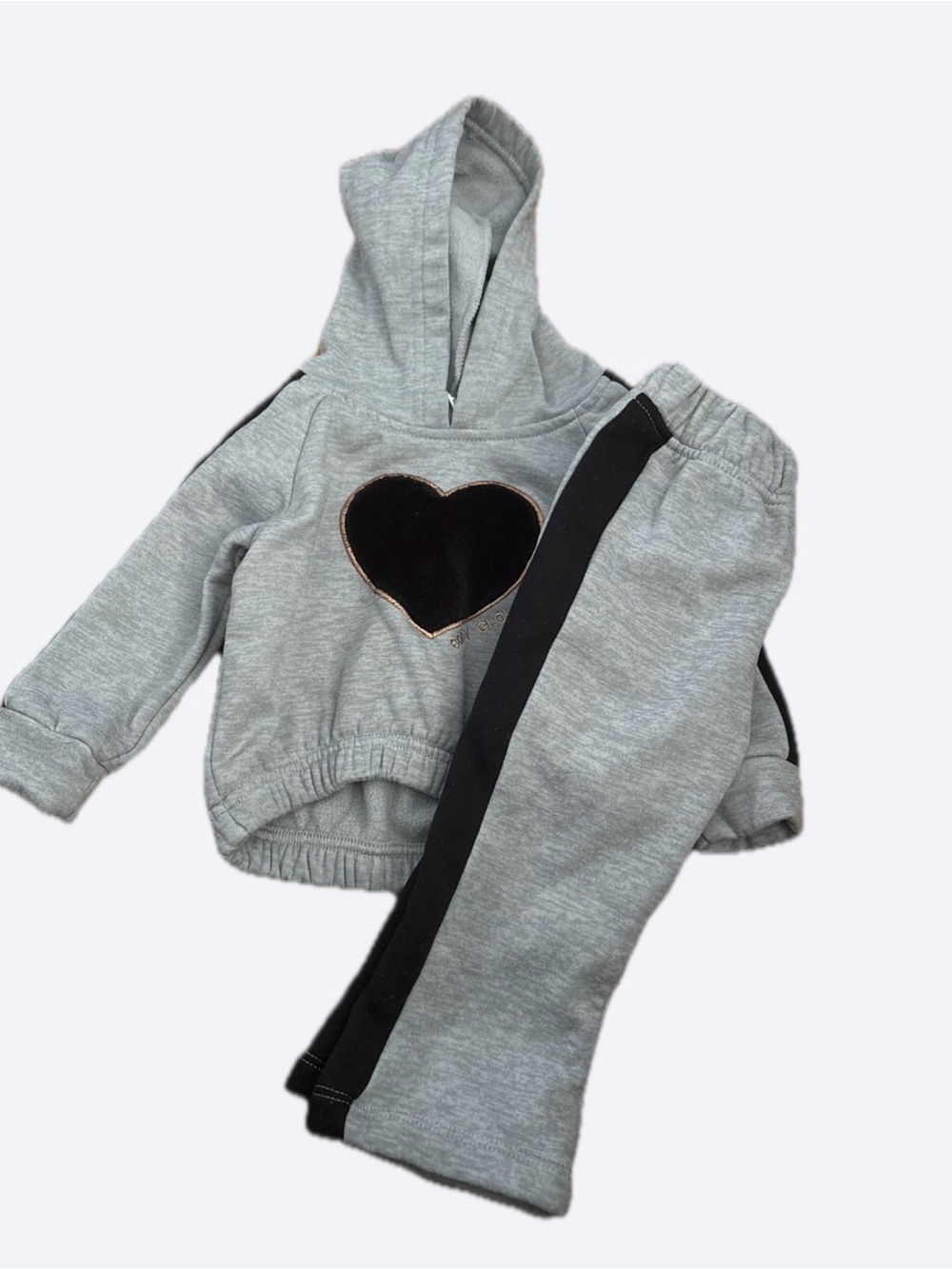 Body Glove Grey Hoodie and Sweatpants Set with Black Heart & Stripe